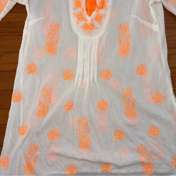 Trina Turk XS Bright Orange and White Swim Cover Up With Tassels. - Picture 5 of 6